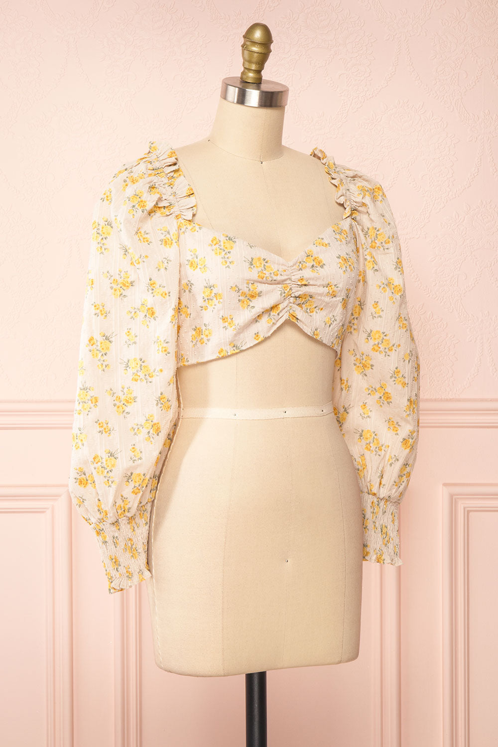 Eliza Cropped Floral Top w/ Puffy Sleeves | Boutique 1861 side view