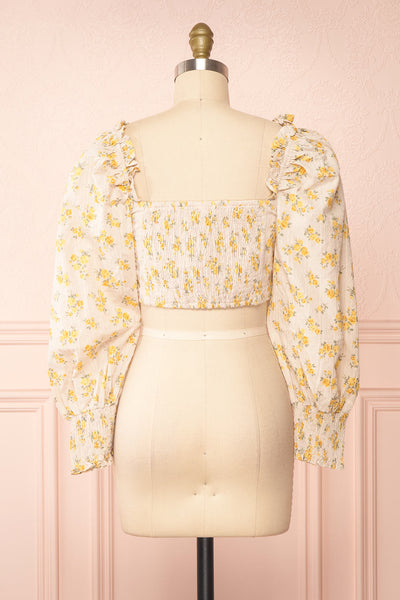 Eliza Cropped Floral Top w/ Puffy Sleeves | Boutique 1861 back view
