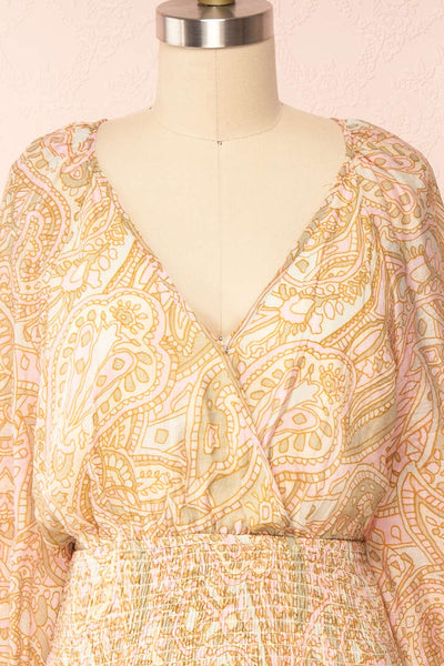 Freela Short Paisley Pattern V-Neck Dress | Boutique 1861  front close up