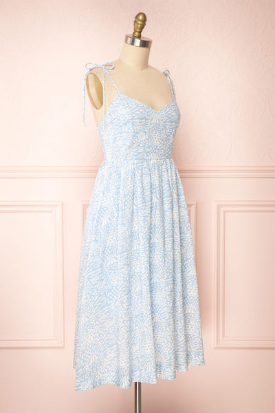 Eloise Blue Patterned Knotted Straps Midi Dress | Boutique 1861 side view