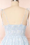 Eloise Blue Patterned Knotted Straps Midi Dress | Boutique 1861 back close up