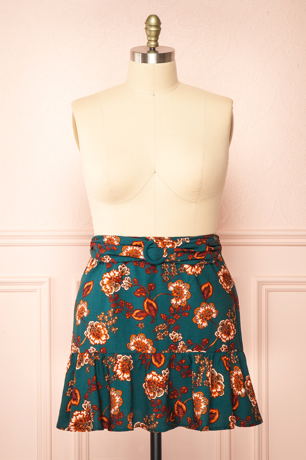 Elora Short Floral Skirt w/ Ruffles | Boutique 1861 front plus size 