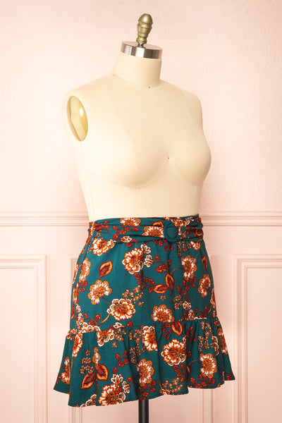Elora Short Floral Skirt w/ Ruffles | Boutique 1861 side plus size