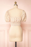 Elsa Pink Floral Embroidered Crop Top w/ Puff Sleeves | Boutique 1861 back view