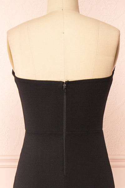 Elvya Black Bustier Maxi Mermaid Dress | Boutique 1861 back close-up