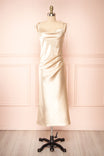 Elyse Beige Cowl Neck Midi Dress | Boutique 1861 front view 