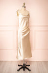 Elyse Beige Cowl Neck Midi Dress | Boutique 1861 side view
