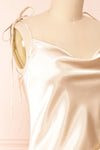 Elyse Beige Cowl Neck Midi Dress | Boutique 1861  side close-up