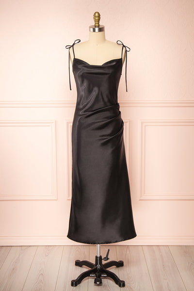 Elyse Black Cowl Neck Midi Dress | Boutique 1861 front view
