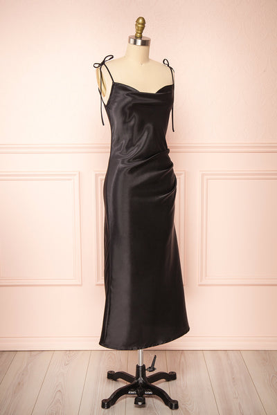 Elyse Black Cowl Neck Midi Dress | Boutique 1861 side view