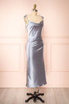 Elyse Blue Cowl Neck Midi Dress | Boutique 1861 side view