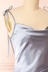 Elyse Blue Cowl Neck Midi Dress | Boutique 1861 side close-up