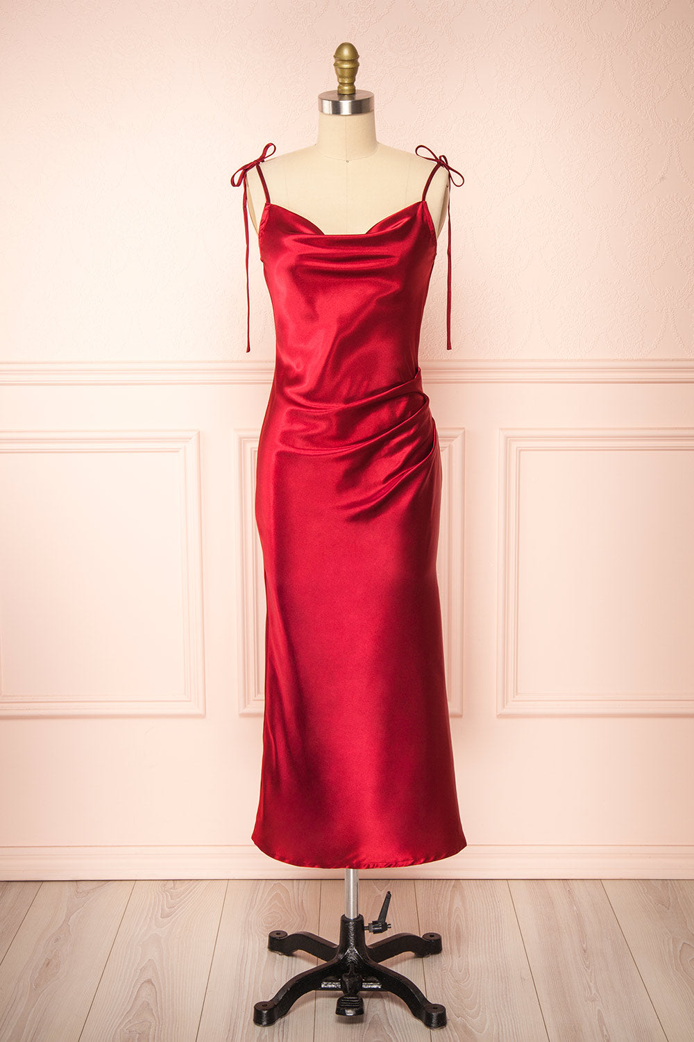 Elyse Burgundy Cowl Neck Midi Dress | Boutique 1861 front view