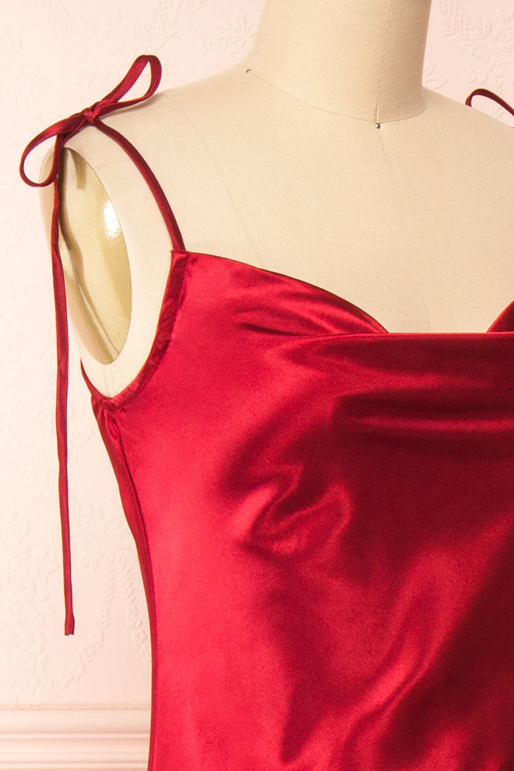 Elyse Burgundy Cowl Neck Midi Dress | Boutique 1861 side close-up