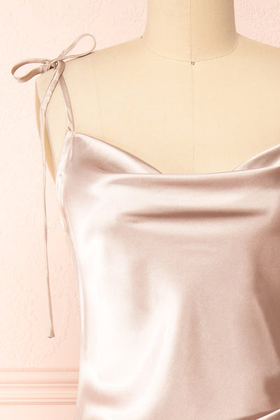 Elyse Champagne Cowl Neck Midi Dress | Boutique 1861 front close-up