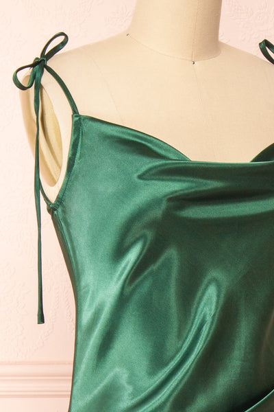 Elyse Green Cowl Neck Midi Dress | Boutique 1861 side close-up