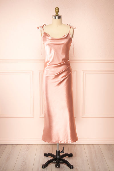 Elyse Pink Cowl Neck Midi Dress | Boutique 1861 front view