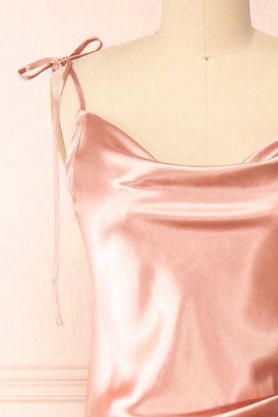 Elyse Pink Cowl Neck Midi Dress | Boutique 1861 front close-up