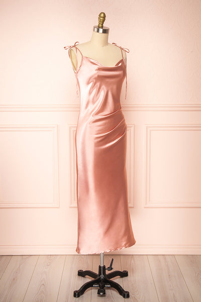 Elyse Pink Cowl Neck Midi Dress | Boutique 1861 side view