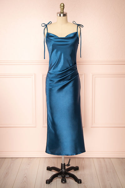 Elyse Royal Blue Cowl Neck Midi Dress | Boutique 1861 front view