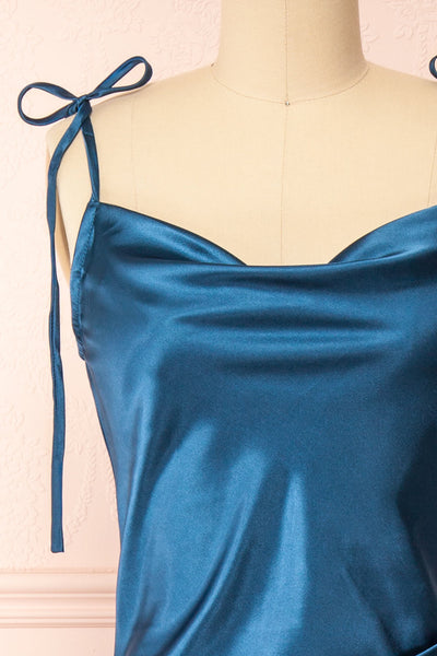 Elyse Royal Blue Cowl Neck Midi Dress | Boutique 1861 front close-up