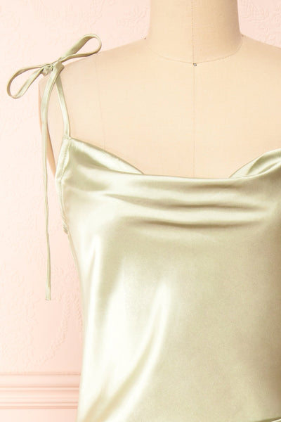 Elyse Sage Cowl Neck Midi Dress | Boutique 1861 front close-up