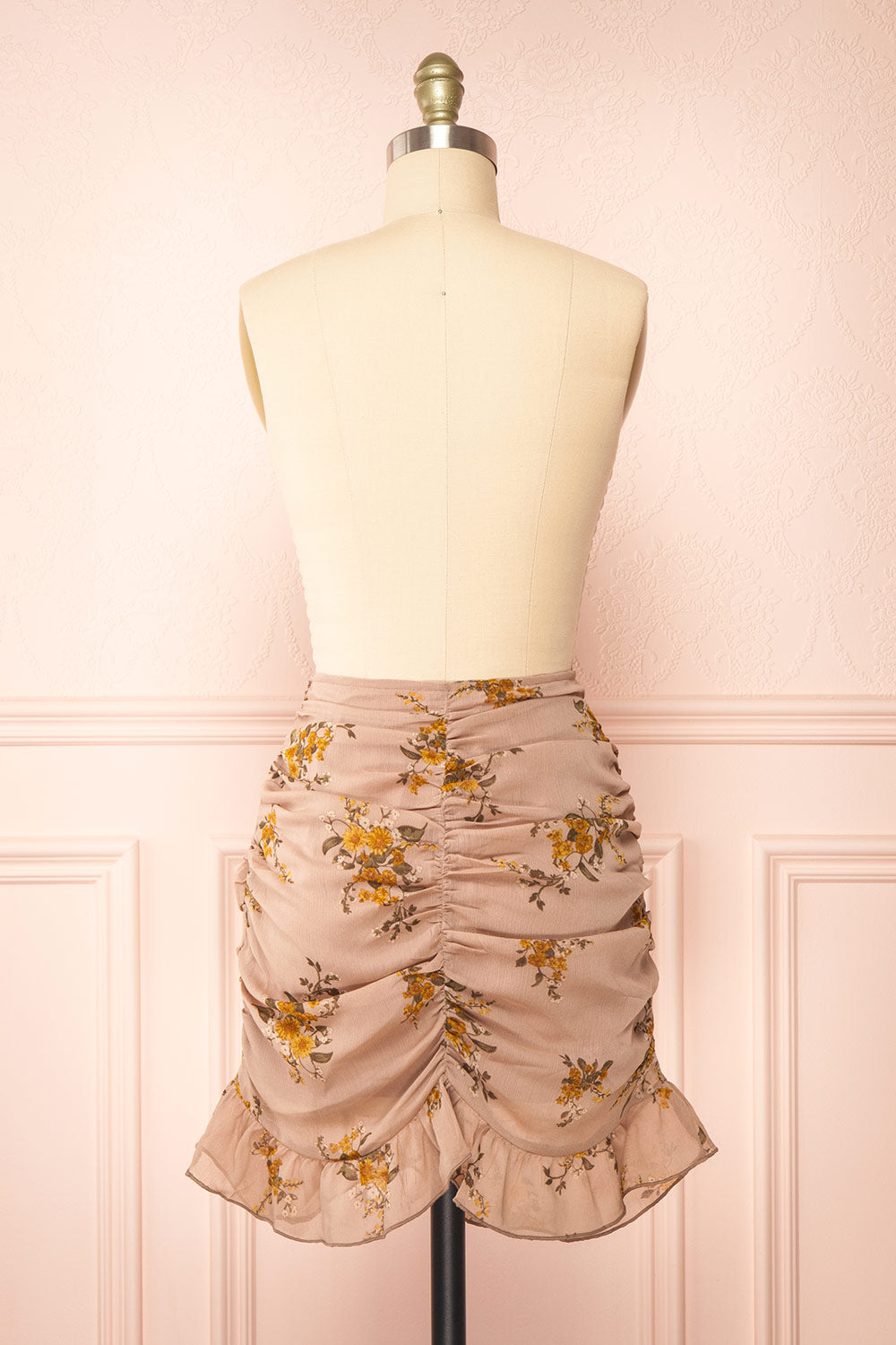 Embla Short Floral Ruched Skirt w/ Ruffles | Boutique 1861 back view