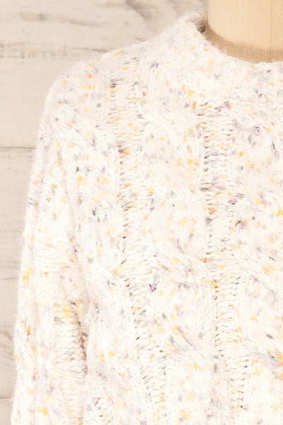 Emersin Ivory Cropped Knit Sweater | La petite garçonne front close-up