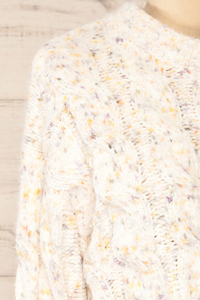 Emersin Ivory Cropped Knit Sweater | La petite garçonne side close-up