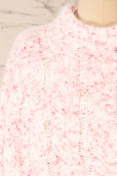 Emersin Pink Cropped Knit Sweater | La petite garçonne front close-up