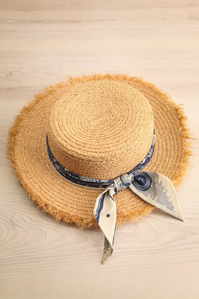 Emett Beige Frayed Straw Hat w/ Blue Ribbon | La petite garçonne
