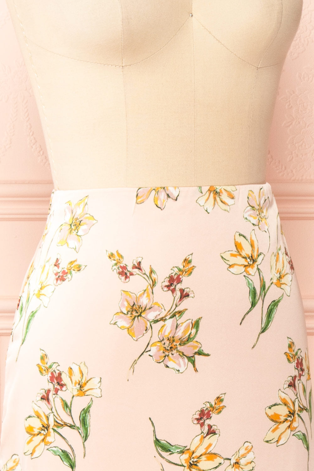 Emilia Satin Floral Midi Skirt | Boutique 1861 side close-up