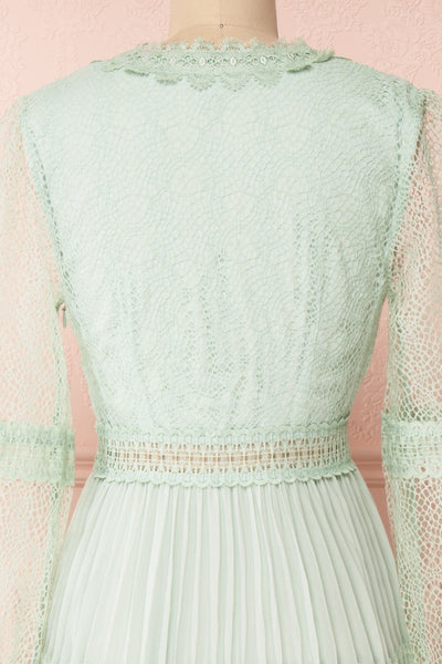 Emma-Rose Mint Green Summer Midi Dress | Boutique 1861 back close-up