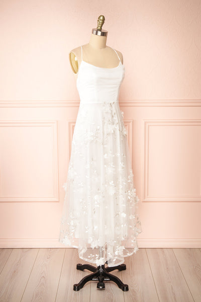 Eneka White Midi Tulle Dress w/ Floral Embroidery | Boudoir 1861  side view