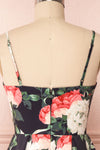 Enenra Black & Floral Print A-Line Midi Dress back close up | Boutique 1861