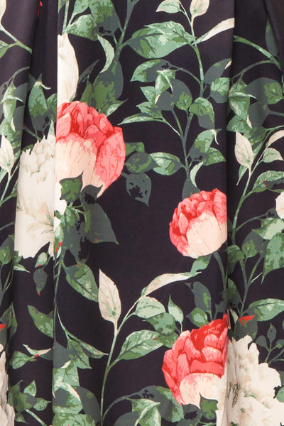 Enenra Black & Floral Print A-Line Midi Dress fabric | Boutique 1861