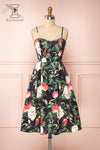 Enenra Black & Floral Print A-Line Midi Dress front view | Boutique 1861