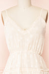 Enid Beige Star Patterned Romper w/ Thin Straps | Boutique 1861 front close-up