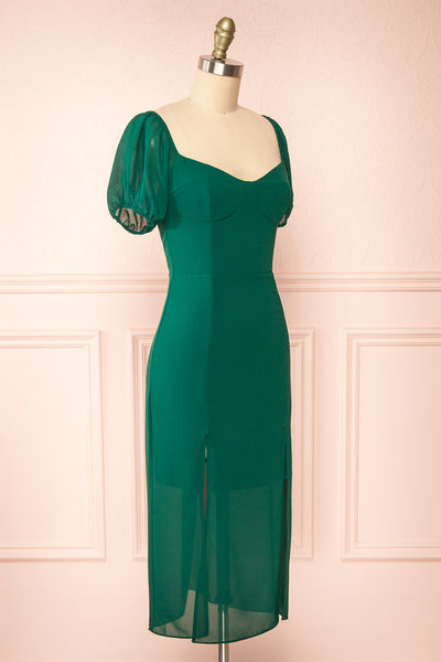Enora Green Midi Dress w/ Side Slits | Boutique 1861 side view