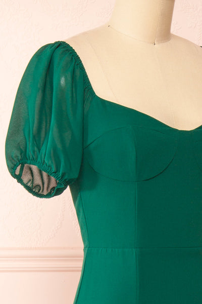 Enora Green Midi Dress w/ Side Slits | Boutique 1861 side close-up