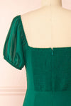 Enora Green Midi Dress w/ Side Slits | Boutique 1861 back close-up
