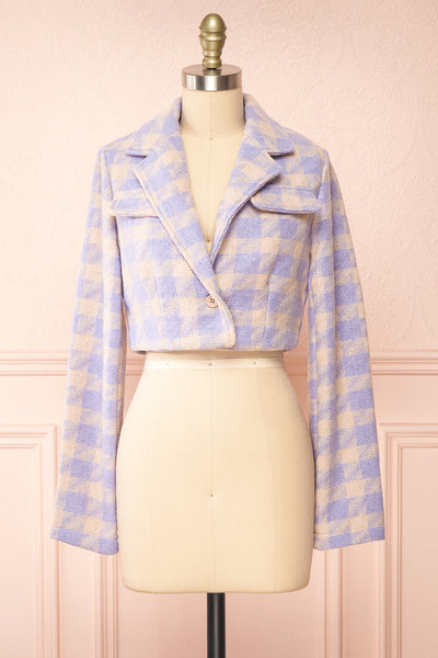 Set Lanajane Lavender Houndstooth Cropped Blazer and Skirt | Boutique 1861 top front view