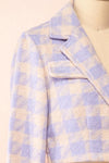 Set Lanajane Lavender Houndstooth Cropped Blazer and Skirt | Boutique 1861 top side close-up