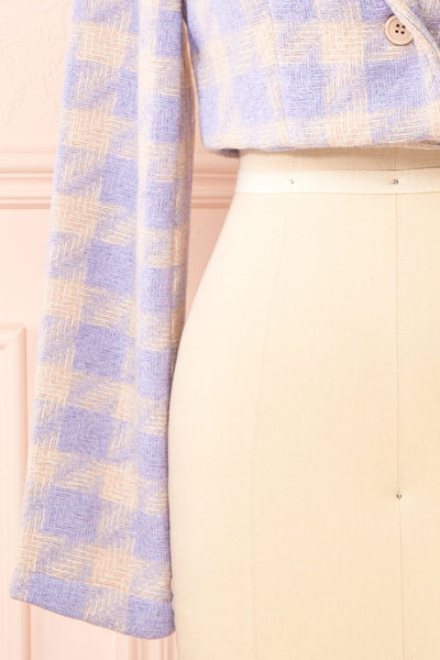 Set Lanajane Lavender Houndstooth Cropped Blazer and Skirt | Boutique 1861 sleeve