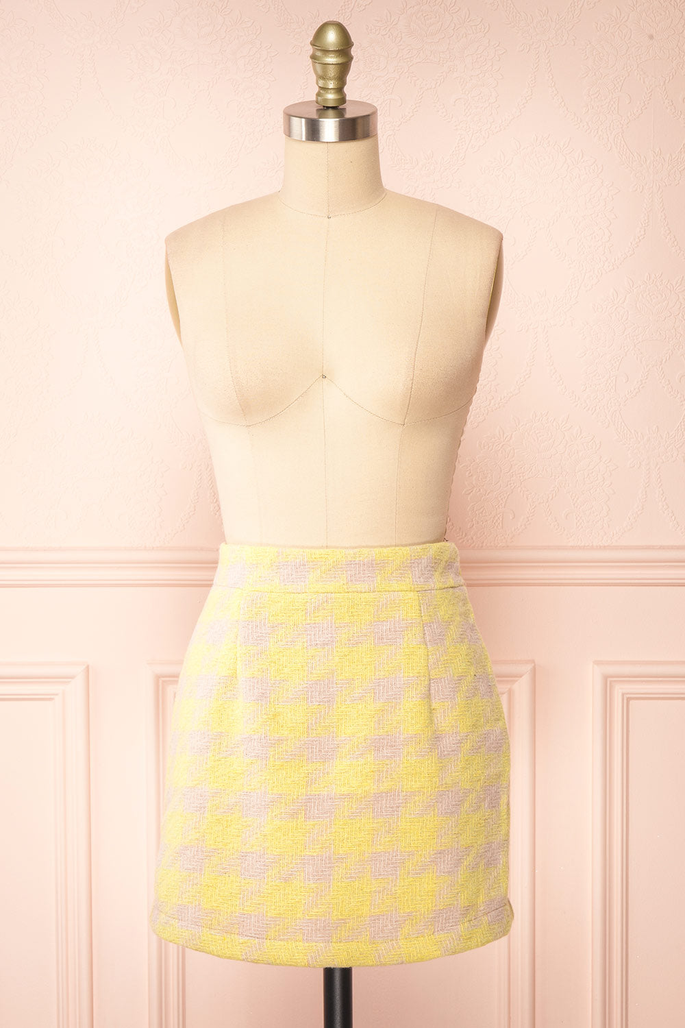 Set Lanajane Yellow Houndstooth Cropped Blazer and Skirt | Boutique 1861 front view 