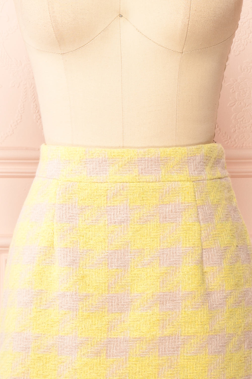 Set Lanajane Yellow Houndstooth Cropped Blazer and Skirt | Boutique 1861  front close-up