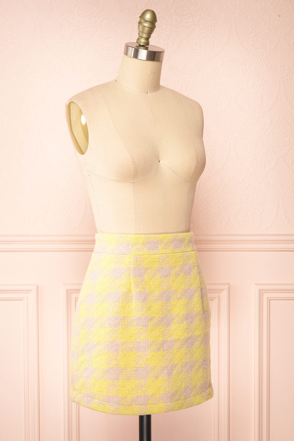 Set Lanajane Yellow Houndstooth Cropped Blazer and Skirt | Boutique 1861  side view