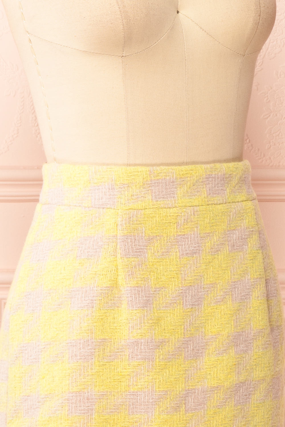 Set Lanajane Yellow Houndstooth Cropped Blazer and Skirt | Boutique 1861  side close-up