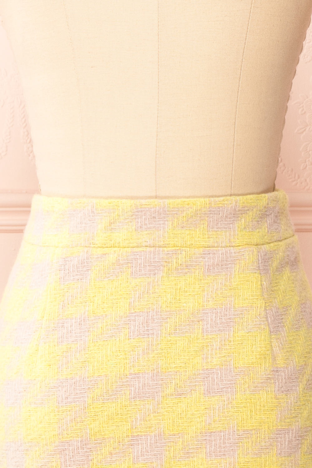 Set Lanajane Yellow Houndstooth Cropped Blazer and Skirt | Boutique 1861  back close-up