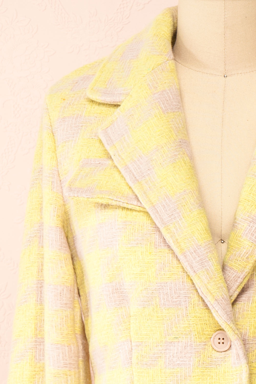 Set Lanajane Yellow Houndstooth Cropped Blazer and Skirt | Boutique 1861  top front close-up